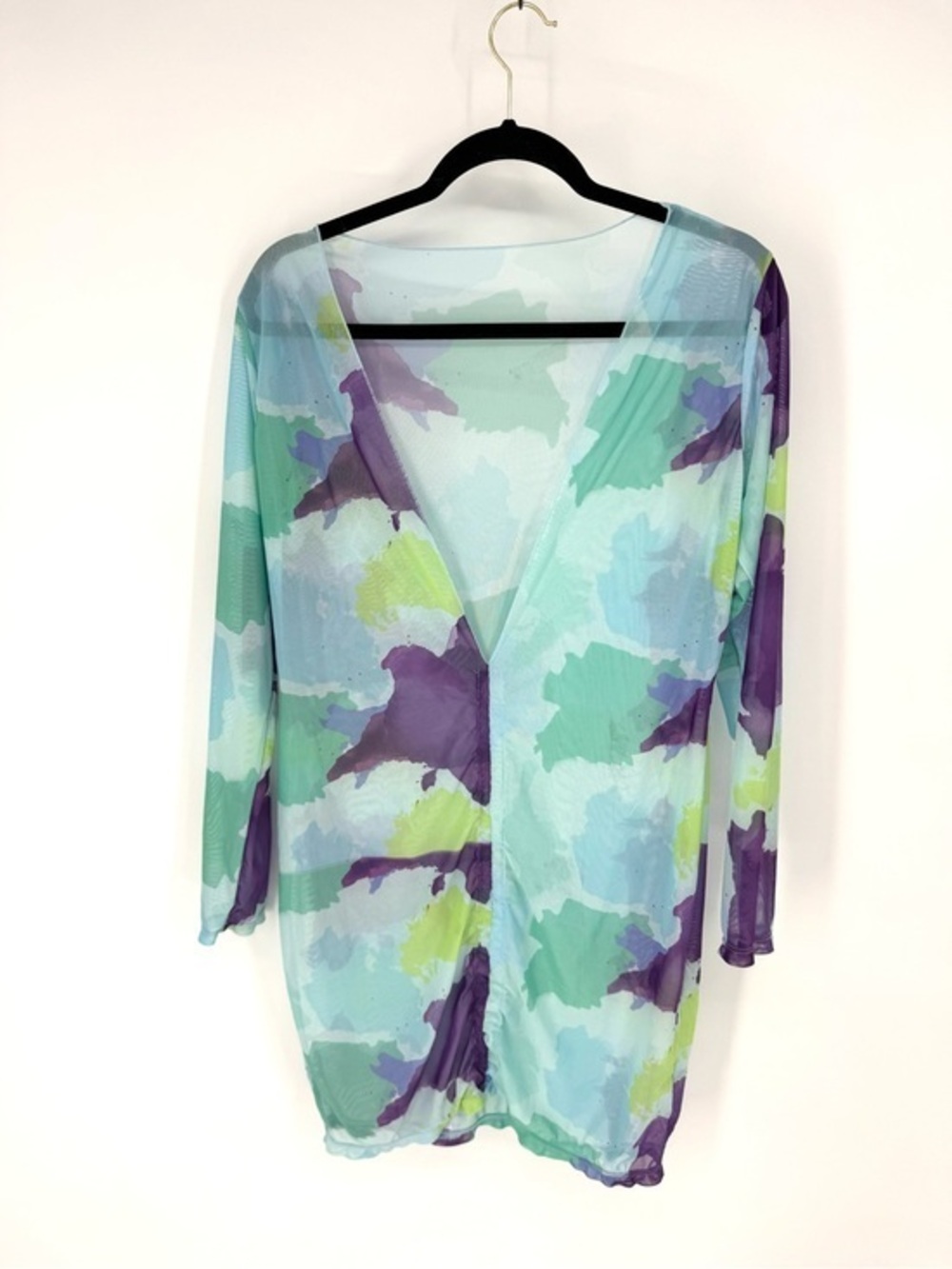 Sheer Watercolor Print Women’s Swim Coverup - Aqua & Purple